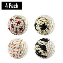 4 件剑麻猫追逐玩具，帆布猫玩具球，互动玩具球，互动追逐球，采用天然剑麻材料制成，猫玩具，适用于猫和小猫