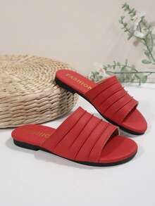 Dép xăng đan thời trang ngoài trời cho trẻ em, dép đế bằng mũi vuông mùa hè, dép quai đơn, giày mới cho bé gái, dép đi biển thời trang. - Đỏ - Xem 4