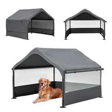Extra Large Outdoor Dog House Tent With 3-Sided Mesh Windows, Breathable Sun Rain Cover Pet Shelter With Canopy And Ground Stakes For Dogs, Cats, Livestock – 4' X 4' X 3.3', Gray - Xám - Xem 2