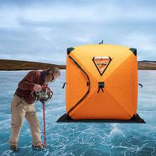 RibasuBB Portable Insulated Ice Fishing Shelter For 1-2 Persons With Carry Bag, 210D Oxford Fiberglass Poles, Three-Layer Cotton Insulation, Roll-Up Windows, Ice Anchors And Reflective Strip - Orange - View 1