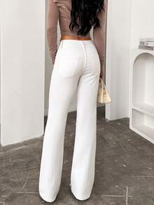 白色低腰喇叭牛仔裤，纯色简约修身喇叭裤腿弹力牛仔裤，百搭休闲春季单品 - 白色 - 查看 5