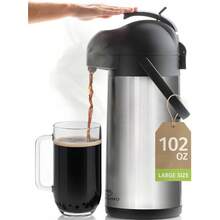 Coffee Carafe With Pump - 102oz 3L Airpot 12 Hours Large Hot Carafe, Cocoa Dispenser Parties - Tea Flask, Insulated Stainless Steel Airpots Hot Beverage Dispenser - Coffee Pump - 銀 + 102 盎司 - 查看 1