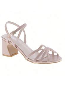 Women Chunky Heel Strappy Platform Heels Square Open Toe Heeled Sandals Ankle Strap Block Heel - 米色 - 查看 1