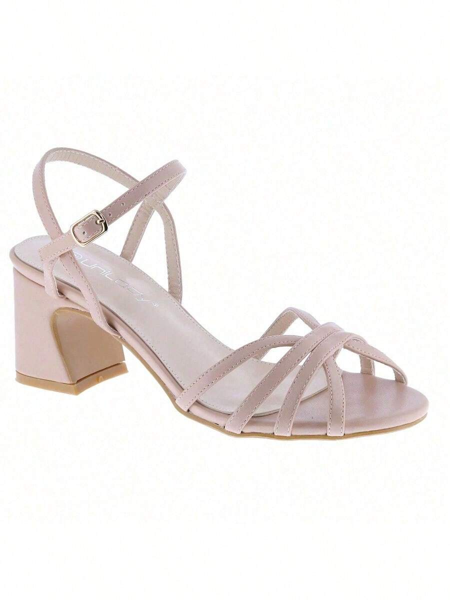 Women Chunky Heel Strappy Platform Heels Square Open Toe Heeled Sandals Ankle Strap Block Heel - 米色 - 查看 1