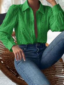 Blusa de Acción de Gracias Vaiaye, blusa de manga larga con cuello de corbata bordada de unicolor para mujer, adecuada para el Día de San Valentín, uso diario, viajes, Navidad, cumpleaños y atuendo de Año Nuevo