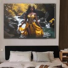 Oshun African Goddess Canvas Art Print, Pine Wood Wrapped Frame, Oversized Wall Decor For Home, Office, School, Wedding, Graduation, Anniversary, Single Party - 黃色 - 查看 2