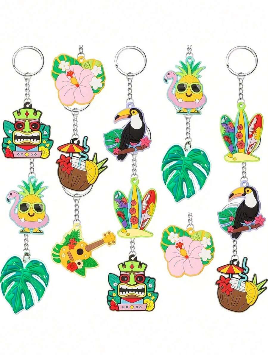 16pcs/8pcs Hawaiian Party Keychains Summer Flamingo Pineapple Surfboard PVC Keyrings, Bright Tropical Fruit And Animal Design, Great For Summer Theme Parties, Beach Parties, Hawaiian Celebrations, Summer Festivities And Summer Birthday Decorations, Summer Holiday Gifts, Beach Party Supplies Car Accessories Bag Charm Backpack For School Animal Cute Goth Y2k Halloween Accessories Teachers Day Bag Accessories Lanyards With Id Holder Car Accessories Bag Charms Christmas