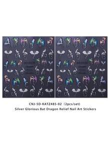 2 Adesivos de Unhas com Relevo de Dragão Voador Legal - Elementos Decorativos de Natal, Ano Novo e Ano Novo em Degradê de Cores, Design de Arte de Dragão Voador e Morcego Legal, Adequado para Uso Diário, Casamento e Festivais de Mulheres, Adesivos de Unhas Descartáveis e Adesivos de Decoração de Unhas de Estilo Chinês Fáceis de Colar