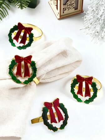 2–12 st. lyxiga exklusiva julservettringar, tillverkade med utsökt emaljteknik, tillverkade av högkvalitativt legeringsmaterial, i kombination med mjuka julservetter, återanvändbara och tvättbara, lämpliga för bröllop, födelsedagar, banketter, utomhusfester, daglig bordsdekoration, eleganta julfirandetillbehör