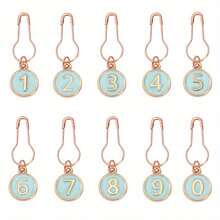 10 piezas de marcadores de punto de ganchillo con esmalte numerado, ganchos de ganchillo de aleación del 0 al 9 con anillos de hierro con cierre, para accesorios de tejido, ganchillo y costura - Rosa 10 piezas/juego - Ver 7