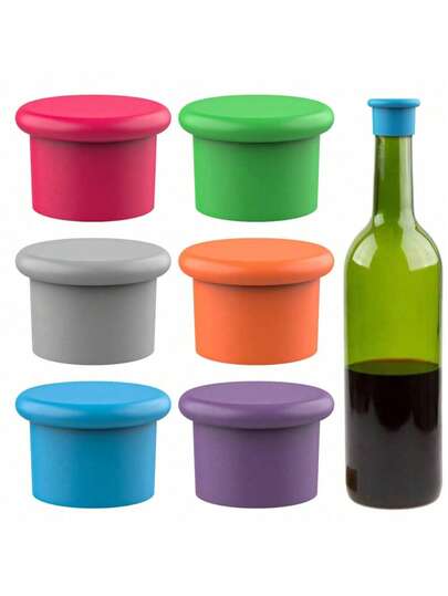 6pcs/Set Silicone Wine Stoppers, Reusable, Suitable For Wine, Beer, Champagne Bottles, Dishwasher , Keeps Drinks Fresh