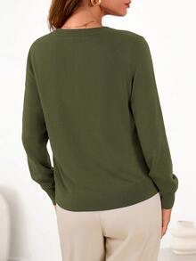 Women Cardigan Sweaters Casual Knit Button Down Long Sleeve Cashmere Sweater Lightweight Autumn Fall Spring Going Out Tops Outfits - Army Green - View 2