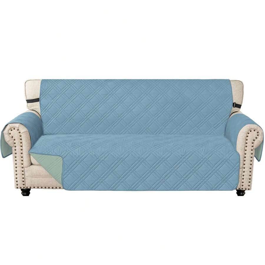 YSTYLE Single-Seater Sofa Cover With Armrests, Reversible Cat-Friendly Scratch-Resistant Couch Cover, Double-Sided Quilted Sofa Cover, Universal Sofa Cover - Clear Water Blue + Mint Green - View 1