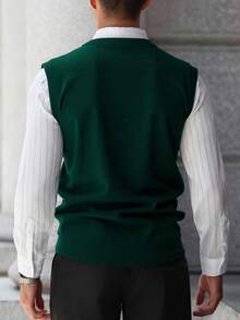 ALTZTAR Men's Knitted Casual Contrast Color Sleeveless Sweater Vest - Green - View 2