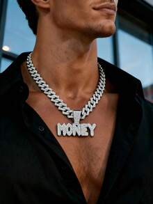 1 件欧美品牌“GANG”英文字母水钻吊坠项链，嘻哈男士日常配饰