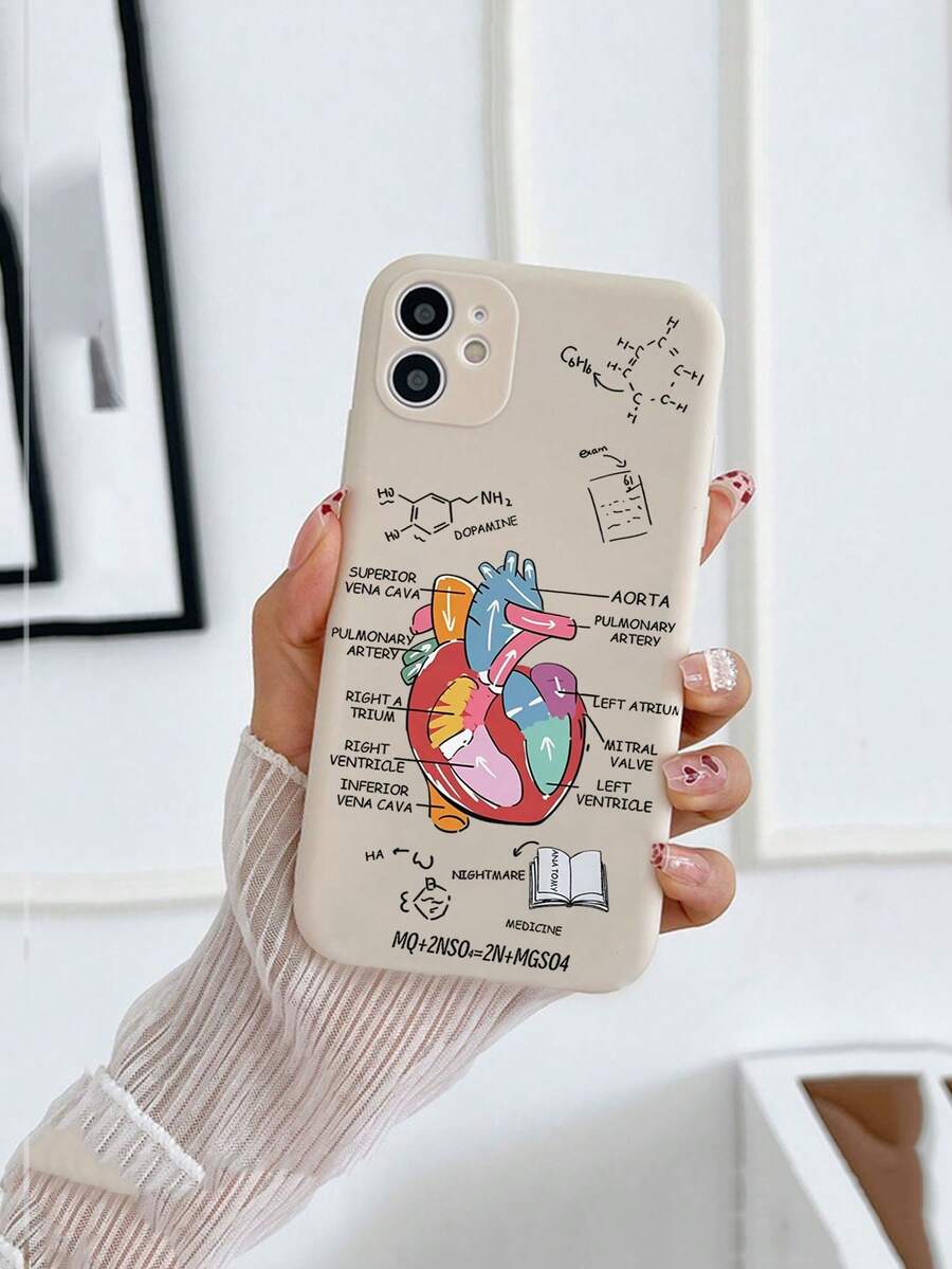 1pc Matte Beige TPU Shockproof Painted Heart Pattern Phone Case Compatible With IPhone 15 Pro Max/16 Pro Max - Multicolor - View 1