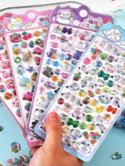 1 pièce/Autocollants mignons 3D stéréo Autocollants de récompense DIY avec paillettes. Autocollants décoratifs pour filles, convient pour les coques de téléphone, les décorations de cahiers et l'artisanat, autocollants amusants, décorations de journal intime, autocollants gaufrés 3D, autocollants de graffitis