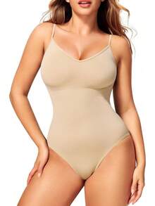 SUNACGO Body Faja Moldeadora para Mujer con Control de Abdomen Moldeadora de Cintura Curvy Faja Bodysuit Shapewear Sin Costuras Tanga - Negro(Cuello en V ) - Ver 10