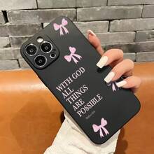 Funda creativa para teléfono, patrón de lazo rosa, funda para móvil decorada con una cita inspiradora y diseño lindo, adecuada para los modelos  16, 15, 14, 13, 12, 11 Pro Plus Promax, material TPU, protección a prueba de golpes. Es un gran regalo para familiares, amigos, niños, cumpleaños, días festivos del Festival de Primavera, novios, novias y San Valentín. Funda suave a prueba de golpes para chicas y mujeres. - 1 pieza - Ver 5