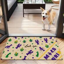 Mardi Gras Themed Doormat, Beige Burlap Texture With Purple Crawfish, Green Fleur-De-Lis, Black Handwritten 'Boula' Text, Yellow Purple Stripe, Perfect For Porch Entrance Decor - Nhiều màu - Xem 4