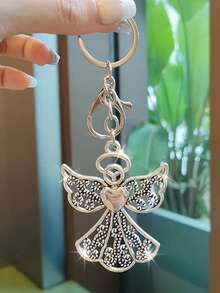 1 Stück süßer Herz-Engelsflügel Schlüsselanhänger, Material aus Zinklegierung, modischer Damen Taschenbaumler & Auto-Ornament, perfektes Geschenk für Freundin & BFF am Valentinstag & an j personalisierter spiritueller Schutzengel Schlüsselring