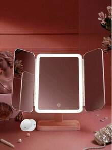 这款LED三折化妆镜具备3倍/2倍放大功能、触控操作、70颗LED灯珠、亮度可调、USB/电池供电、底部储物托盘，以及适合旅行和居家使用的三折设计。它是专业化妆、商务旅行、暑假度假、新娘妆容准备的理想之选，也是圣诞节、情人节、母亲节、感恩节和毕业季等节日送给女士的完美礼物。