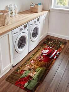 Santa Claus Printed Doormat - Polyester Absorbent Non-Slip Anti-Fouling Mat, Machine Washable, Knitted, Lightweight, Suitable For Home Bedroom/Living Room/Kitchen, Holiday Decor, Christmas Decoration Kitchen Rug - Multicolor - View 20