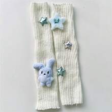 1 Pair Rabbit Star Knitted Pile Socks Cute Fold Ears Rabbit Striped Knitted Sleeves Y2k Millennium Style Sleeves - White Rabbit Star - View 8