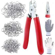 Swpeet - 360 anil de cerdo galvanizados de 3/4 pulgadas 1/2 pulgadas 3/8 pulgadas con alicates de anillo de cerdo recto, kit de instalación profesional de anil de cerdo para tapicería elástica,(Alicates planos para cerdo con 240 anil para cerdo) - Tipo 3 - Ver 2