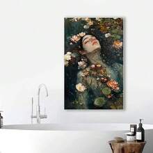 Framed Vintage Gothic Ophelia Painting - Dark Academia Feminine Decor, Professionally Framed Canvas Art In Vintage Golden Wood Frame (Ready-To-Hang) - Hauntingly Beautiful Wall Decor For Living Room, Bedroom, Gothic Home Office - Witchy Woman Portrait With Floral Undertones - Victorian-Inspired Gothic Literature Art Print, Gothic Decor, Bedroom Wall Art, Highquality Print, Bedroom Decoration, Ready To Hang, 2D Flat, Perfect For Room Decor - In ngẫu nhiên - Xem 3