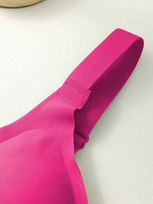 Affordable Plus Size Wire-Free Backless Seamless Bra, Adjustable Strap Thin Sports Bra - Hot Pink - View 5