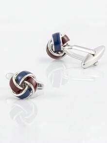 Navy Brown Oil Drip Twist Cufflinks For Men's French Cuff Shirts - Fashion - View 4