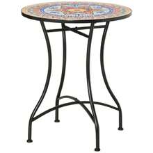 Outsunny Mosaic Garden Table, Round, Bistro Table, Side Table With Mosaic Top, Ceramic, Metal, Red, Blue And White, Ø60 Cm