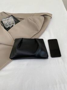 新款春夏时尚纯色手拿包、褶皱云朵包、纯色休闲信封包、化妆包、旅行配件包、内衬包、洗漱包、收纳袋 - 黑色 - 查看 7