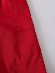 3 件套女孩时尚运动装，连帽短款上衣，舒适吊带背心，口袋裤，学院风，秋冬 - 紅色 - 查看 9