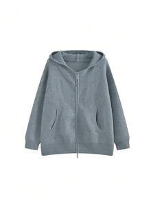 Áo khoác len cardigan trùm đầu, hàng mới về mùa thu, áo khoác len dáng rộng cao cấp, phong cách thoải mái, nhỏ nhắn dành cho nữ - Xám - Xem 5