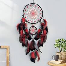 1pc Handmade Glow-In-The-Dark Dream Catcher, Luminous Wall Decor, Creative Fluorescent Bead Home Decoration, Christmas Ornament, Artificial Feather Hanging Accessory - Multicolor - View 3
