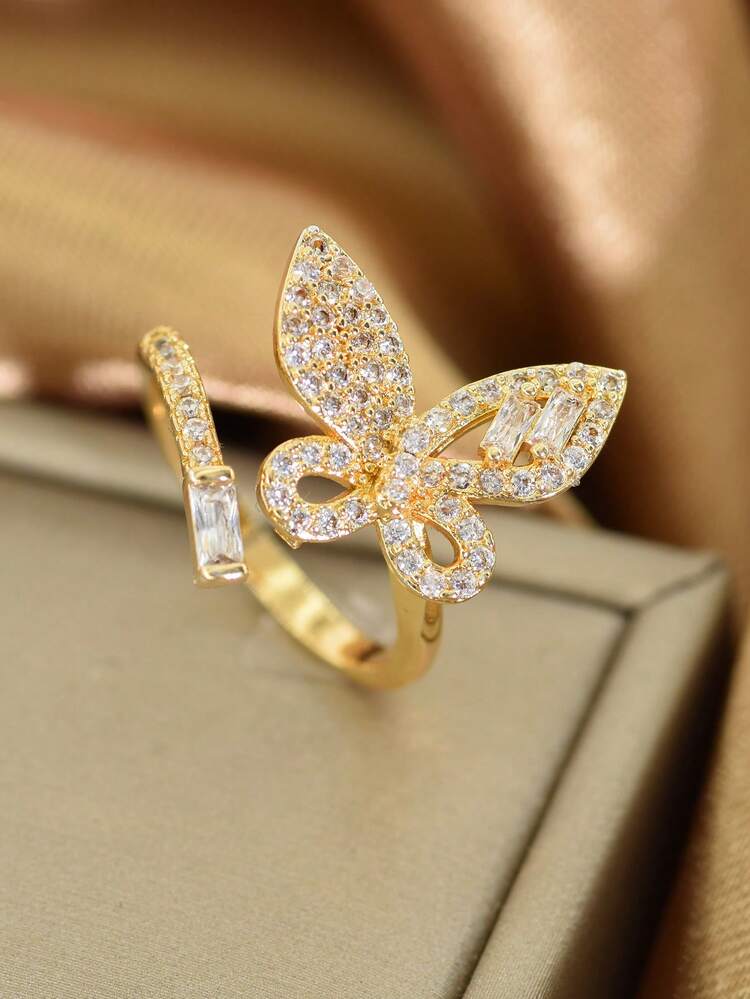 1 件时尚高端锆石蝴蝶开口戒指，适合女性日常佩戴、商务、派对、婚礼、旅行以及作为开斋节/宰牲节礼物 - 蝴蝶 - 查看 8