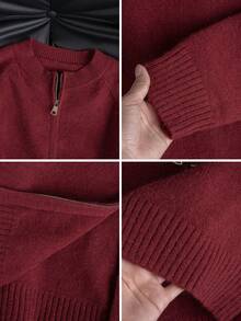 Warm Reversible Zip-Up Cardigan Sweater For Women, Autumn/Winter, Back To School Season - Jujube Red - View 7