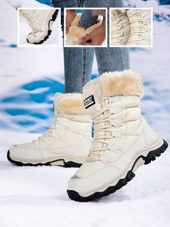 1 Pair Women's Snow Boots 2025 New High-Top Warm Plush Winter Snow Shoes, Outdoor Waterproof Anti-Slip Short Boots, Ladies Boots Waterproof Short Boots Low Heel Winter Shoes, Fashion Black Winter Shoes, Women's Warm Snow Boots, Ladies Boots, Short Boots