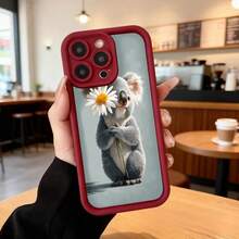 Phone Case With Black Edge, Koala With Daisy Flower Design, Animal Print Protective Case, Ideal For Daily Use In Cafes And Casual Outings Suitable For Apple Series Phones