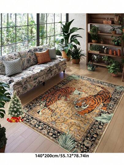 1pc Tiger Area Rugs, Boho Washable Rugs Living Room, Vintage Zachte Dining Room Rug, Non Slip Resistant Large Vloer Tapijt Office Bedroom,Living Room,Entrance Welcome Door Mat, Camel view 8