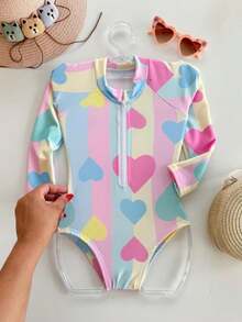 UV Protection Candy Color Magic Hearts Children's Swimsuit With Zipper - Nhiều màu - Xem 9