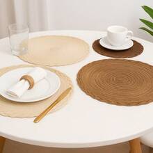 4 Or 6 Piece Set Of 38cm Elegant Round Placemats In Cotton And Linen For Table Setting And Placemats - 鏽棕色 - 查看 3