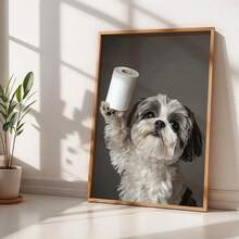 1 pièce Impression sur canevas d'un Shih Tzu avec du papier toilette, œuvre murale sans cadre, décoration pour la maison et le bureau, parfaitement adaptée à la décoration de la maison, de la chambre, du salon, de la salle de bain, décoration murale, avec ou sans cadre en option