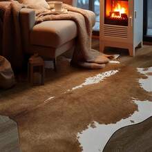 Faux Cowhide Rug, Cow Print, Rustic Western Rugs For Living Room Bedroom, Irregular Animal Skin Hides, 4.6 X 5.2ft, Anti-Skid Cool Carpets For Cowboy Cowgirl Home Decor, Khaki Brown - 焦糖 - 查看 9