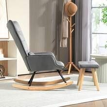 HOMCOM Rocking Chair With Stool, Relaxing Chair With Cushion, Velvet Look, Wingback Chair With Wooden Legs For Bedroom, Living Room, 66 X 96 X 101 Cm, Dark Grey