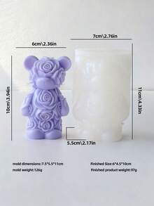 1个玫瑰熊蜡烛模具，DIY玫瑰花手工蜡模，陶瓷/石膏蜡烛制作套装，适用于婚礼装饰、烛光晚餐、情人节/生日手工礼物、DIY、粘土工具、手工艺品、情侣用品 - 白色 - 查看 13