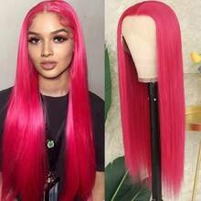 13x4 Free Part Mint Green Long Straight Lace Front Wigs Glueless Long Silky Straight Wigs Pre Plucked HD Lace 180% Density Light Green Wig Soft Free Part Wear And Go Lace Front Wigs For Fashion Women Party & Daily Wear 26 Inch - 玫瑰紅 - 查看 2