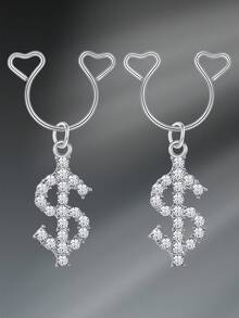 CIZME 1pair Cute Stainless Steel Fake Nipple Rings For Women,Fake Nipple Ring Piercing Jewelry Non Piercing Nipple Rings Dangling Heart CZ Drop Nipple CUff